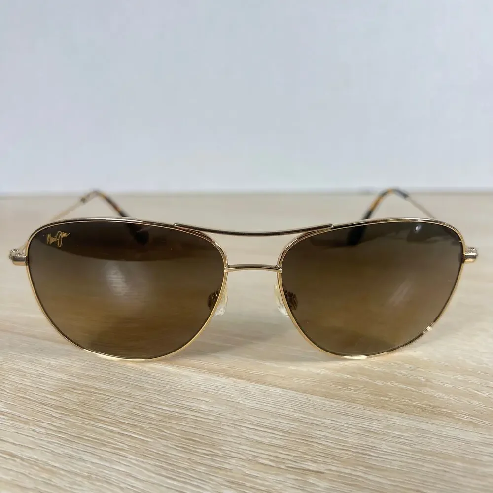 Maui Jim Cliff House MJ-247-16 Titanium Silver Sunglasses 59-15-120 Gold Aviator